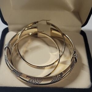 Elegant Gold and Silver Hoop Earrings and Bracelets Set